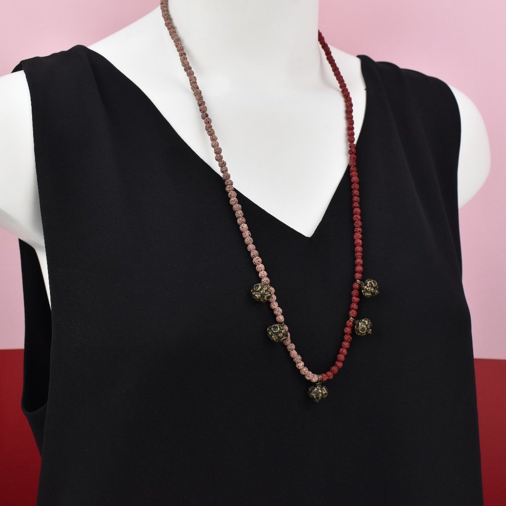 Long boho necklace, ooak statement stone bead bohemian aroma jewelry